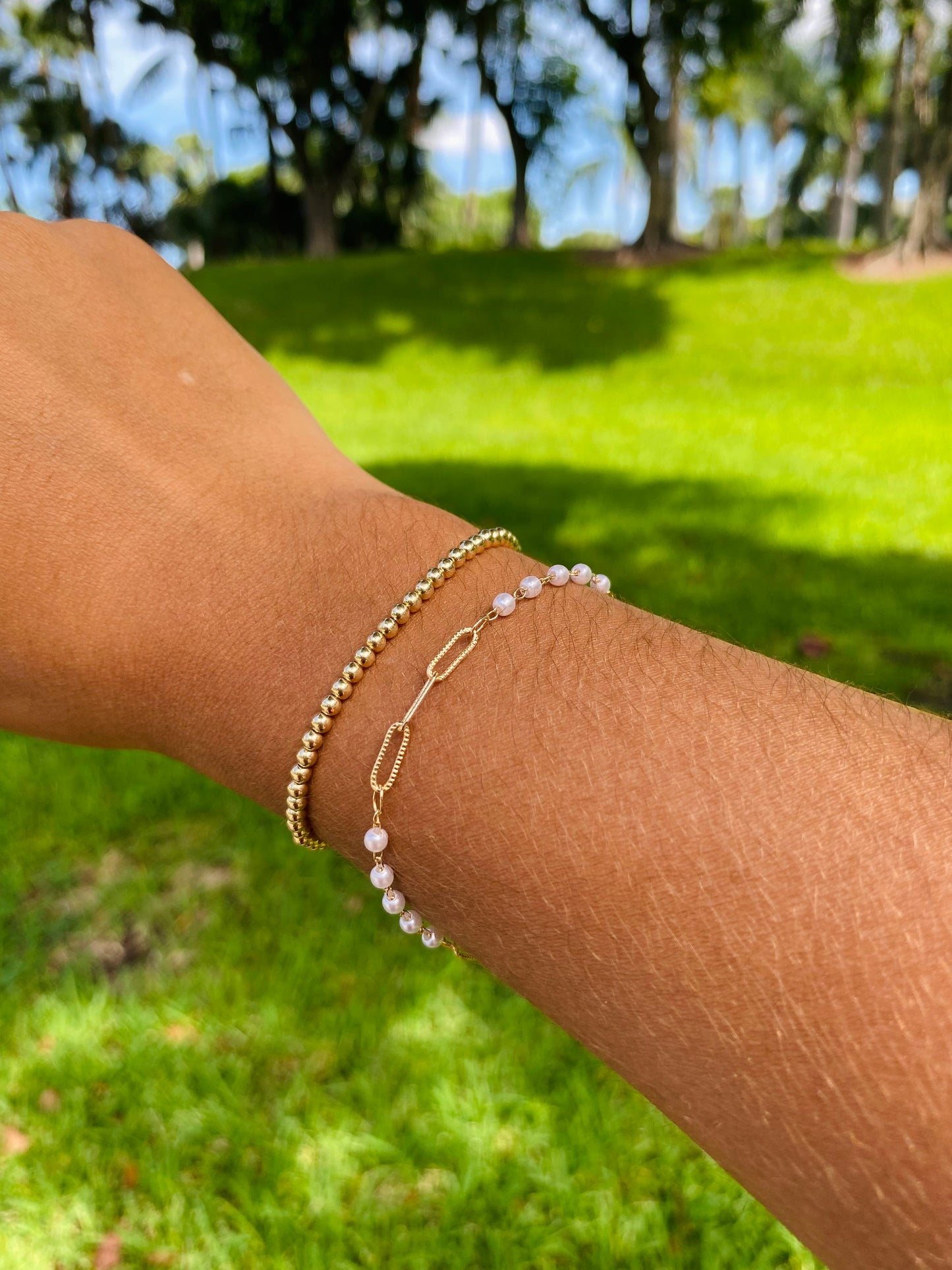 Paperclip pearl bracelet